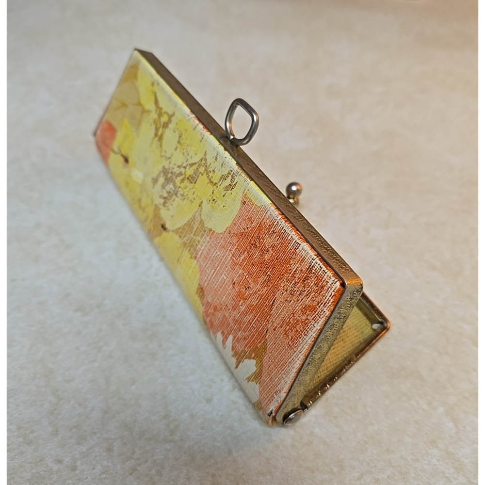 Vtg Yellow Orange Floral Metal Frame Classic Retro Portable Travel Eyeglass Case